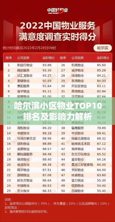 哈尔滨小区物业TOP10排名及影响力解析