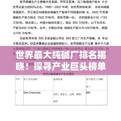 世界最大纯碱厂排名揭晓！探寻产业巨头榜单