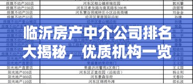 临沂房产中介公司排名大揭秘，优质机构一览表！
