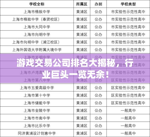 游戏交易公司排名大揭秘，行业巨头一览无余！