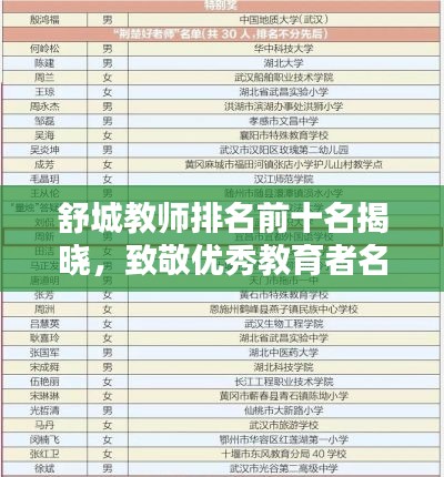 舒城教师排名前十名揭晓，致敬优秀教育者名单出炉！